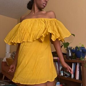 Reformation Mustard Off-Shoulder Dress